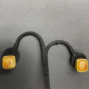 Norma Jean Designs Amber & Brushed Gold Clip On Earrings Vintage 1980’s NJD